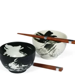 MIYA Company Black & White Brush Stroke Bowl For Two Set Sale