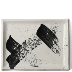 MIYA Company Black White Brush Rectangle Platter Discount