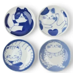 MIYA Company Blue & White Cat 3.75" Plate Set Gift Box Outlet