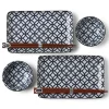 MIYA Company Blue and white shippou pattern on a ceramic sushi for two set made in Japan available at Miya. Clearance