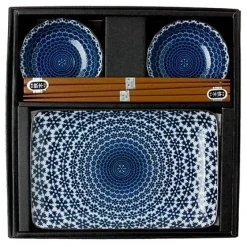 MIYA Company Blue and white snow pattern sushi for two set made in Japan available at Miya. Clearance