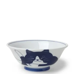 MIYA Company Blue Cats on a ramen noodle bowl made in Japan available at Miya. New
