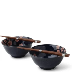 MIYA Company Blue ceramics with pink sakura design made in Japan available at Miya. Clearance