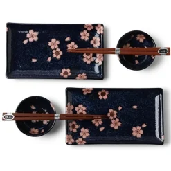 MIYA Company Blue ceramics with pink sakura design made in Japan available at Miya. Sale
