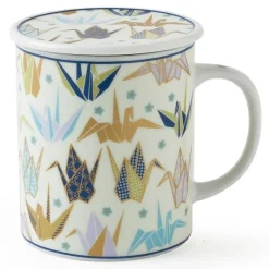MIYA Company Blue Origami Cranes Lidded Mug  at Miya Outlet