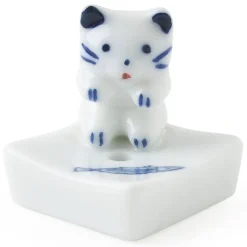 MIYA Company Ceramic Blue and White Cat Fish Incense Holder Made in Japan. Best