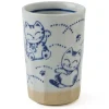 MIYA Company Ceramic Blue and White Fortune Cat Maneki Neko Juice Beer Cup Made in Japan. Outlet