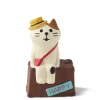 MIYA Company Cute cat figurine with a yellow hat and a suitcase for all his adventures made by Decole Japan. New