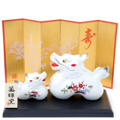 MIYA Company Figurine Dragon White Pair with Screen Outlet