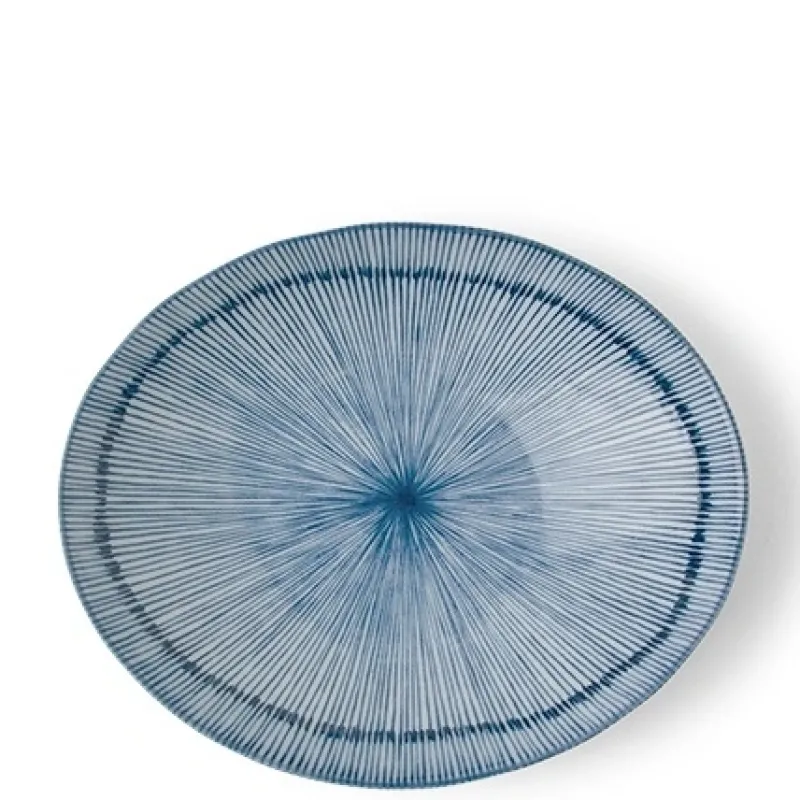 MIYA Company Hoso Tokusa Blue and White 7.75" x 6.25" Oval Bowl at Miya Online