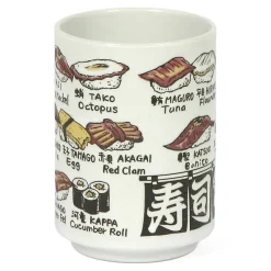 MIYA Company Illustrated Sushi Menu Japanese Teacup available at Miya. Discount