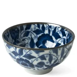 MIYA Company Koimari Botan blue and white floral 4.5" rice bowl at Miya Best