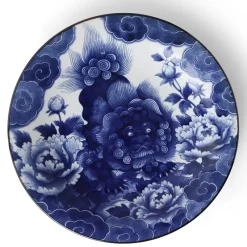 MIYA Company Komainu lion dog design on a blue and white serving plate made in Japan available at Miya. Outlet
