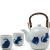 MIYA Company Midnight Blue Cat tea set with playful cats made in Japan available at Miya. Sale