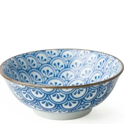 MIYA Company Monyou Blue & White Pattern Hana Seigaiha 7.5" Ramen Noodle Bowl from Japan available at Miya. Best