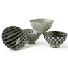 MIYA Company Retro Black & White 4.5" Rice Bowl Set New