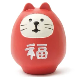 MIYA Company White Cat Wrapped in Red Daruma Costume by Decole Japan available at Miya. Outlet