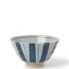 MIYA Company Wide Blue Stripe Ceramic Rice Bowl Made in Japan. Sale