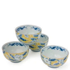 MIYA Company Yellow and Blue 5" Bowl Set of Four Made in Japan. Hot